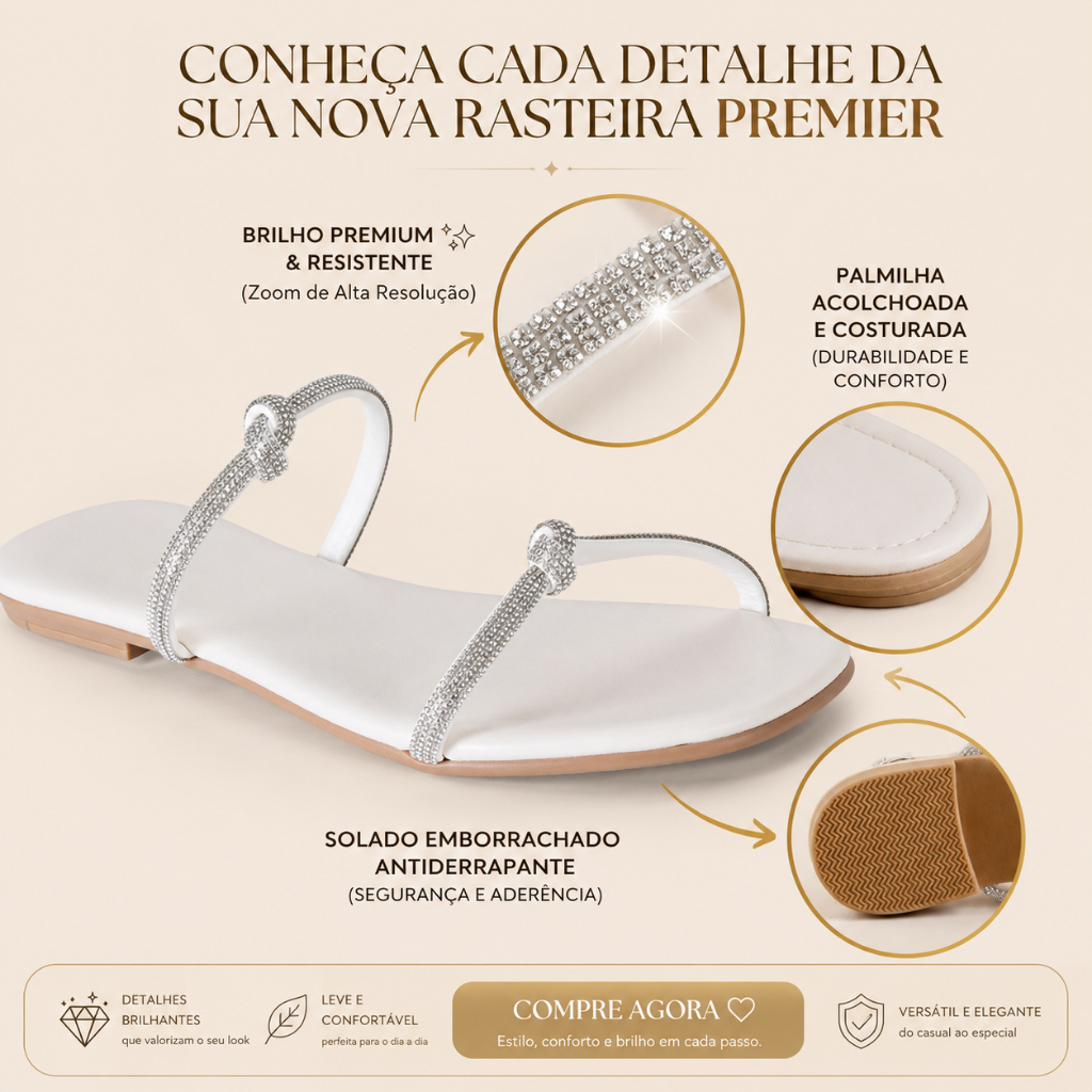 Sandália Papete Feminina com Strass Brilho Confortável Tendência Verão Rasteira