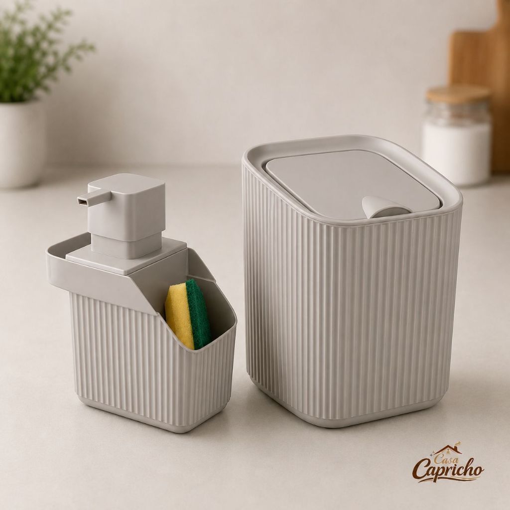 Kit Cozinha Porta Detergente e Lixeira 3L Conjunto Pia - Usual Utilidades