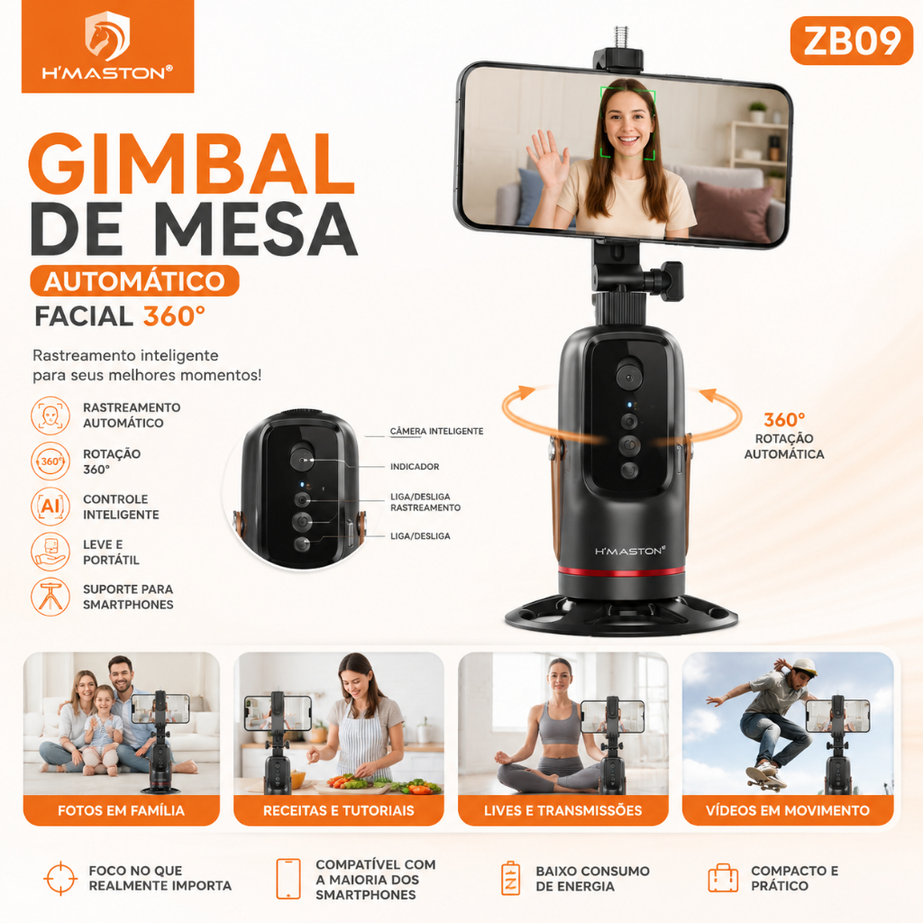 Suporte Gimbal De Mesa Celular Rastreio de Rosto