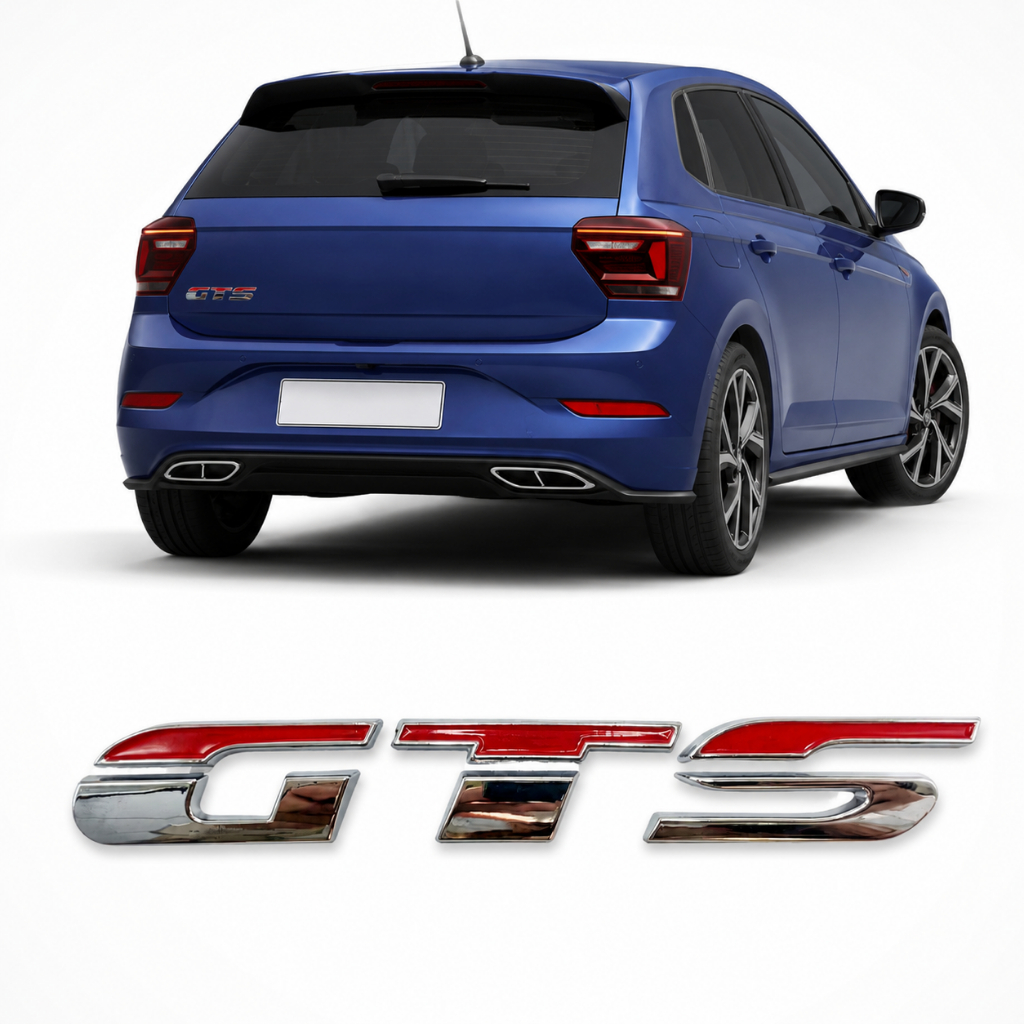 Emblema Letreiro GTS do Polo ou Virtus 2020 a 2024 cor Cromado com vermelho