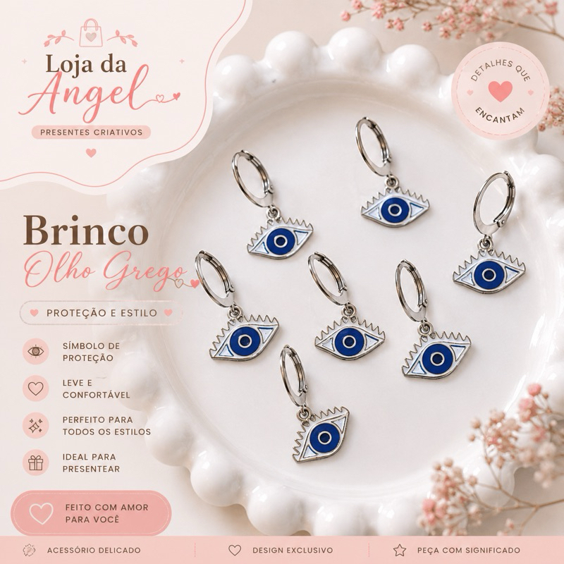 Brinco Olho Grego Aço Inox Não Escurece Qualidade Premium Aço Inoxidável Antialérgico Proteção Elegante