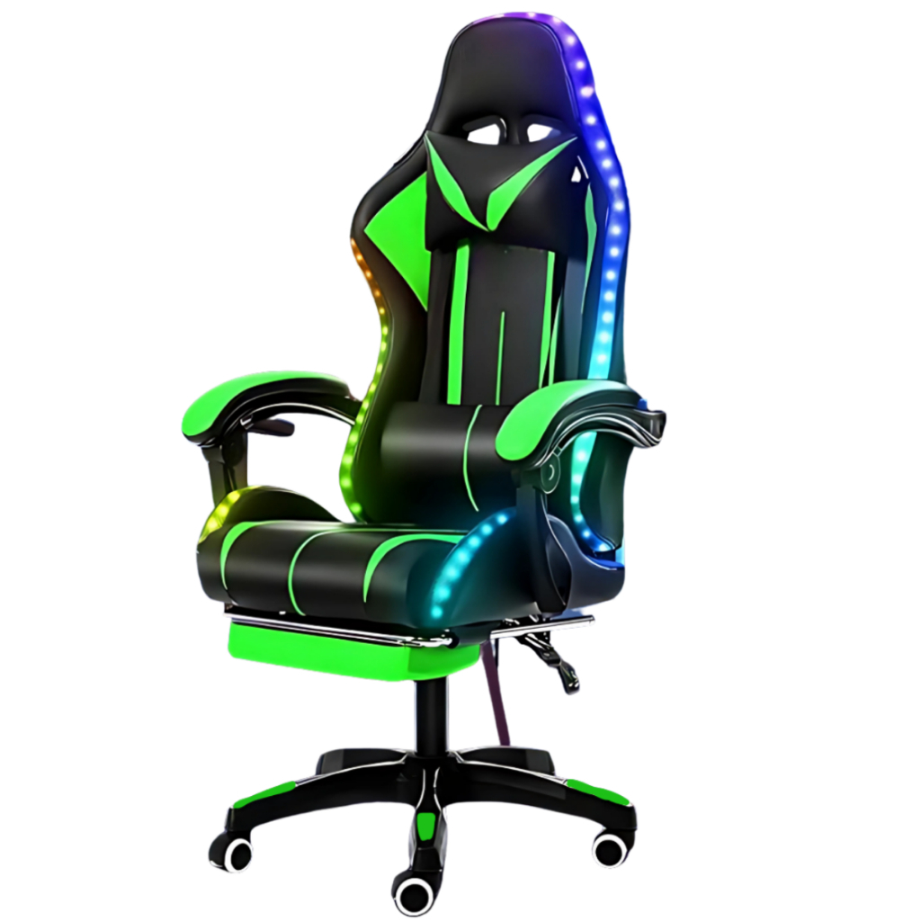 Cadeira Gamer Ergonômica RGB LED Reclinável com Apoio de Braços, Regulagem de Al
