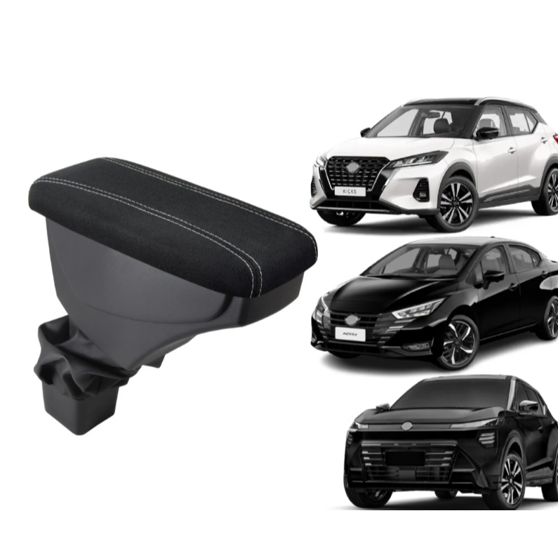 Apoio de Braço Nissan Kicks Tecido Preto Costura Branca 2021 a 2025