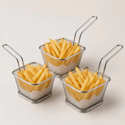 Kit 3 Mini Cestos Servir Fritura Decorativo Mesa Posta 8,5cm X 10,5cm X 6cm