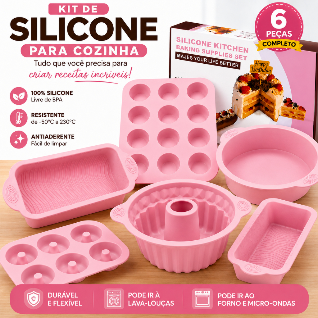 Kit 6 Forma de Silicone para Fritadeira Air Fryer com Alça Antiaderente Cozinha Completo