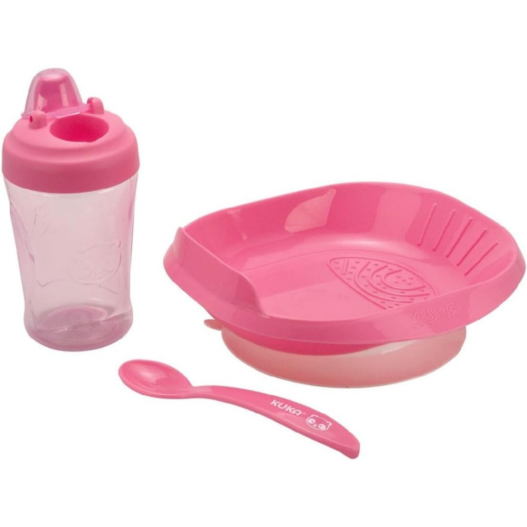 Kit Refeição Infantil Prato Copo E Talher Rosa Kuka
