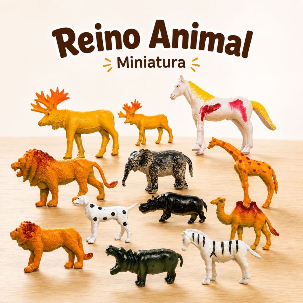 Kit 12 Animais Mini Fazenda Safari Zoológico Infantil Brinquedos Miniaturas Plástico