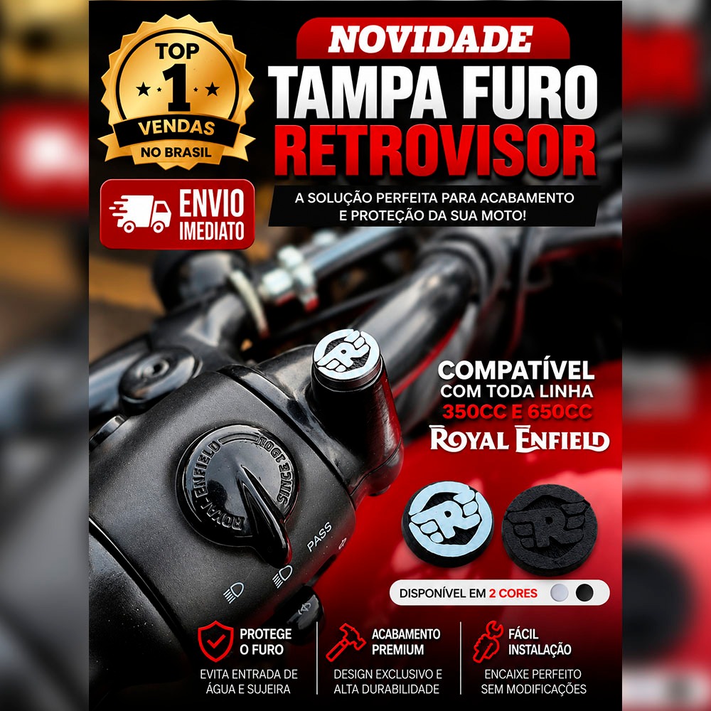 Kit Tampa Furo Retrovisor Royal Enfield Hunter Classic Meteor 350 Shotgun Super Meteor 650 Reforçado