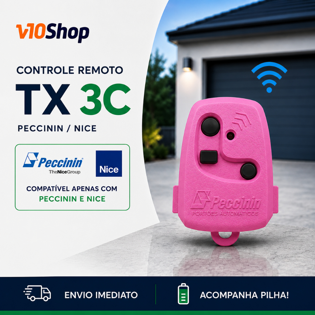 Controle Nice Peccinin Tx 3C Rosa Portão Eletrônico Portão Automatico 433 Mhz Original