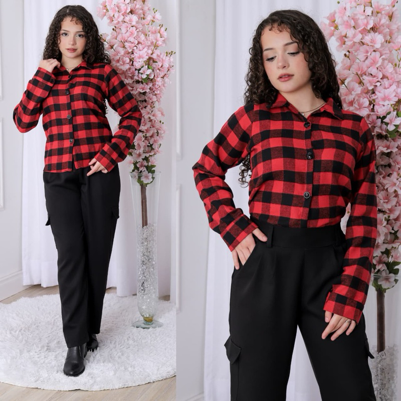 Camisa Xadrez Flanelado  Unissex com Botões Para Festa Junina Infantil e Juvenil Disponível em Varios Tamanhos 2 a 16