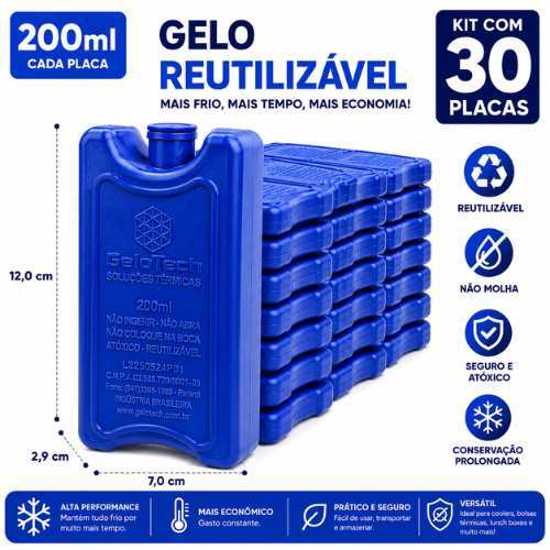 Placa bolsa gelo artificial reutilizável rigido 200 ml Gelotech 30 unidades gelox cooler transporte