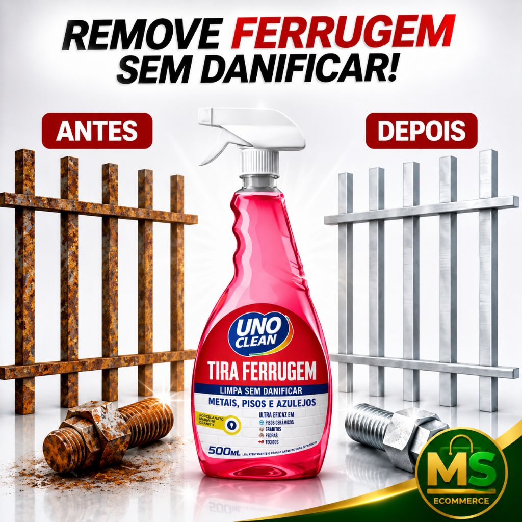 Spray Tira Ferrugem Uno Clean 500Ml Metal Inox Azulejo Rejunte Ferragens Piso Oxidacao Remove Fácil