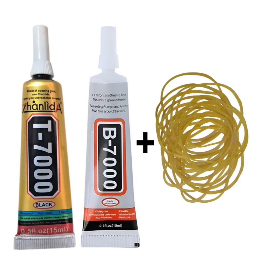 Kit Cola de Alta Fixação T7000 + B7000 15ml para Reparos Gerais + 20 Elásticos