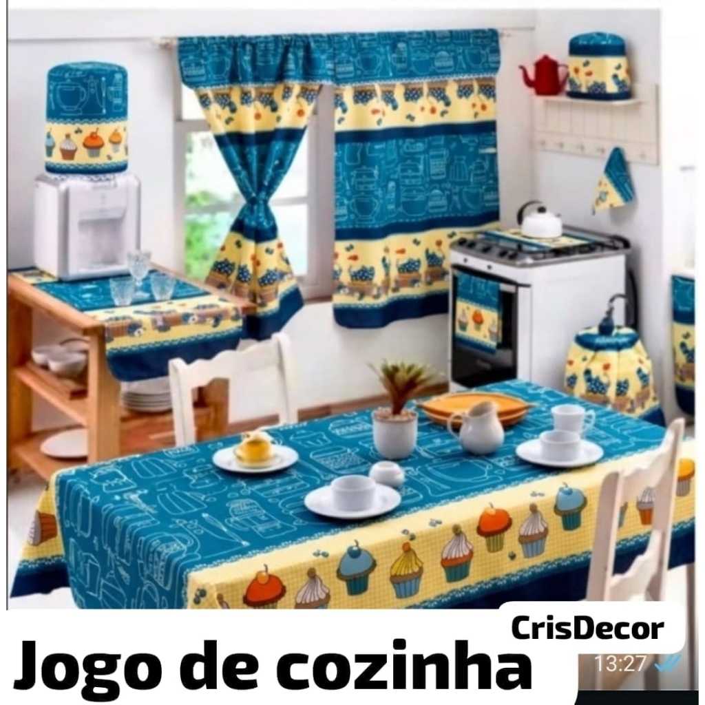 **OFERTA** Jogo de cozinha 10 peças com cortina de 2 metros (COM ILHÓS)