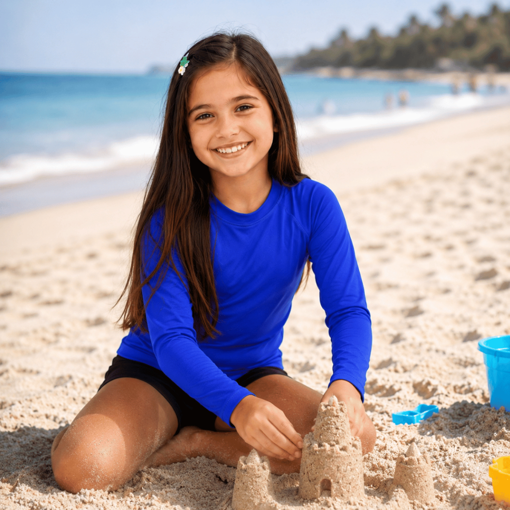 Blusa Térmica Infantil Com Proteção UV Camisa Manga Longa Proteção Solar Verão Praia Piscina Menina e Menino