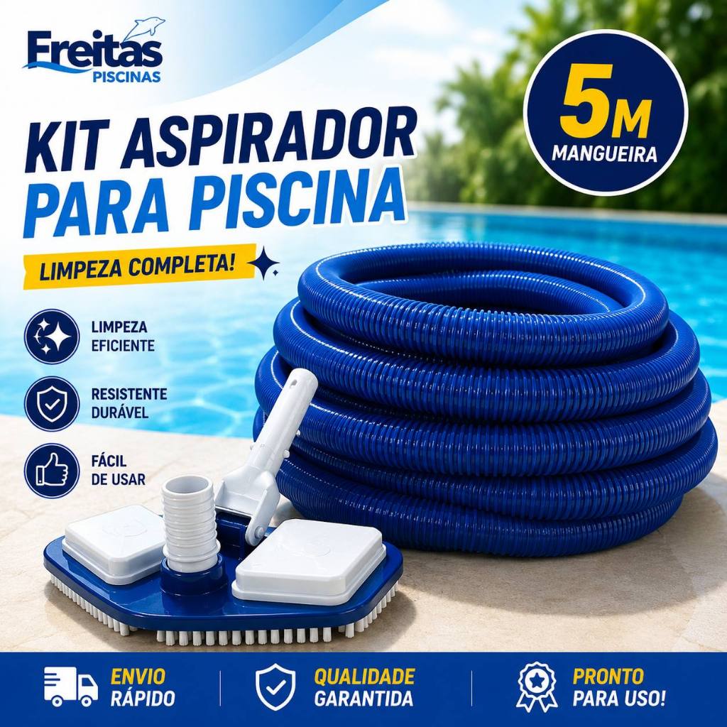 Kit Aspirador Piscina 5m Mangueira Flexível Limpeza Fundo Piscina