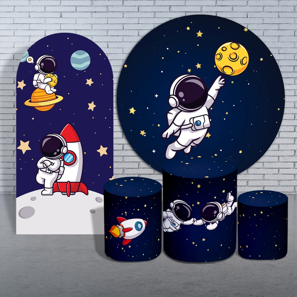 Painéis De Festa Astronauta Capas Redondas E Capa Conjunto Cilindro Veste Fácil — imagem 2 de 2