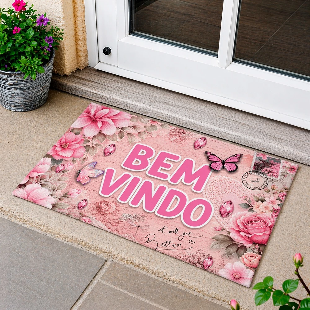 Tapete de Porta Floral Antiderrapante 60x40 Decorativo — imagem 1