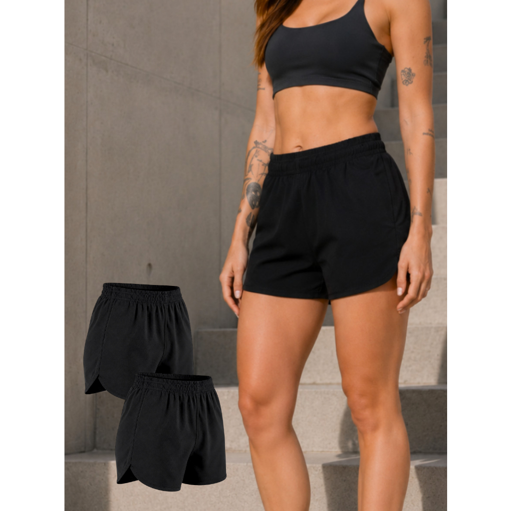 Kit 2 Shorts Femininos Tactel Cós Elástico Secagem Rápida Academia Praia Piscina Corrida Fitness P ao GG