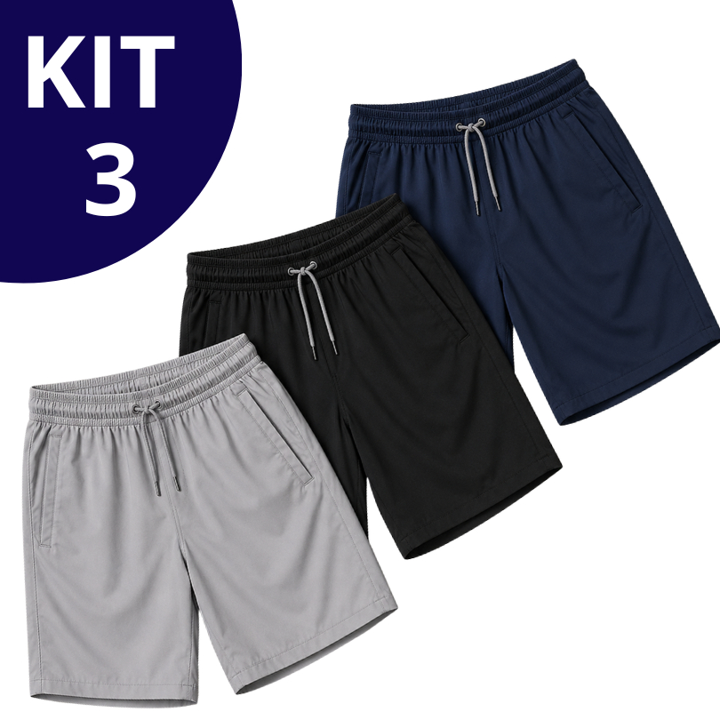 Kit 3 Short Masculino Mauricinho Premium Elastano Confortáveis Praia Casual Academia Com Bolsos