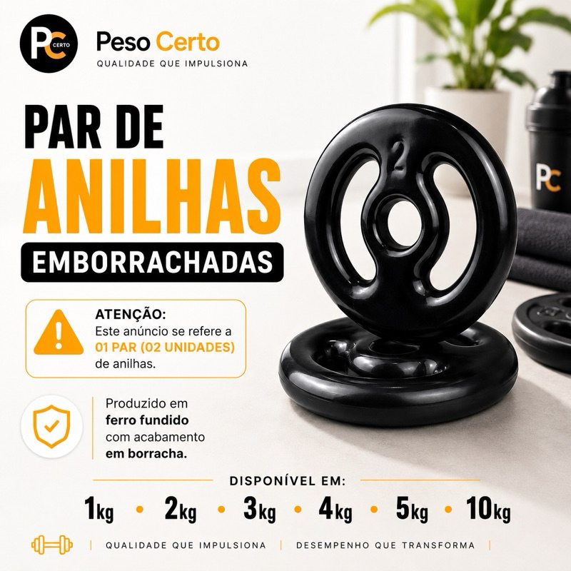 Par Anilha Emborrachada 1kg ao 5kg-Musculação Funcional Peso Exercício Treino Casa Academia Fisioterapia Crossfit