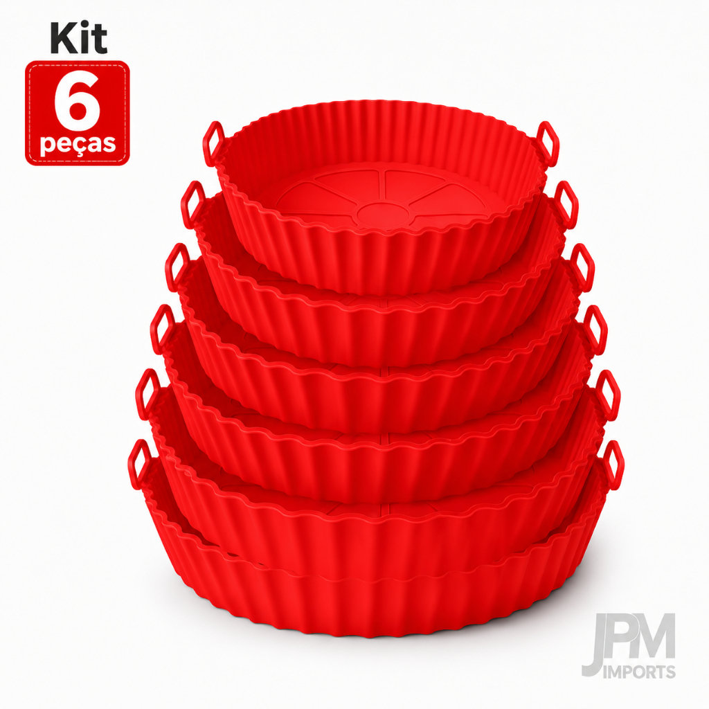 Kit 6 Formas Silicone Air Fryer Assadeira Flexível Forno Microondas
