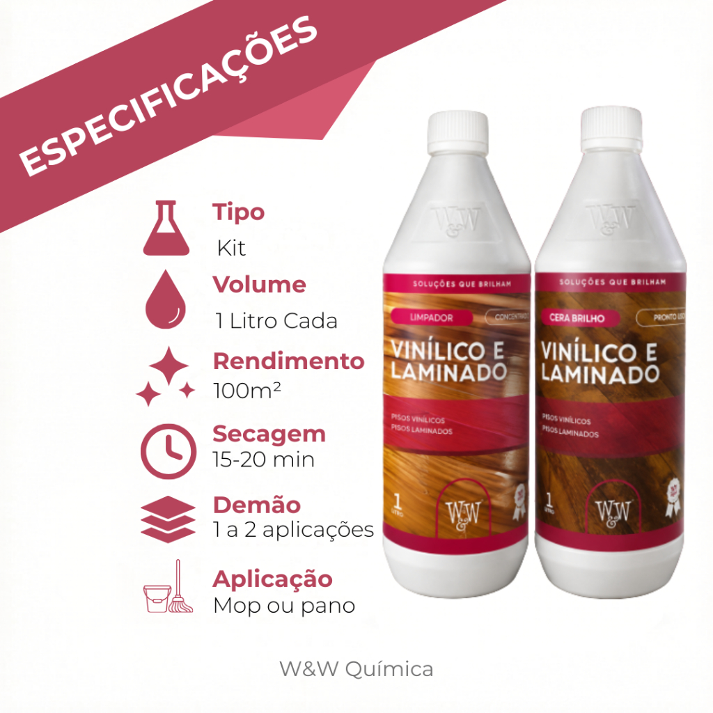Kit Cera Brilhante + Limpador W&W 1L Piso Laminado Vinílico — imagem 2 de 2