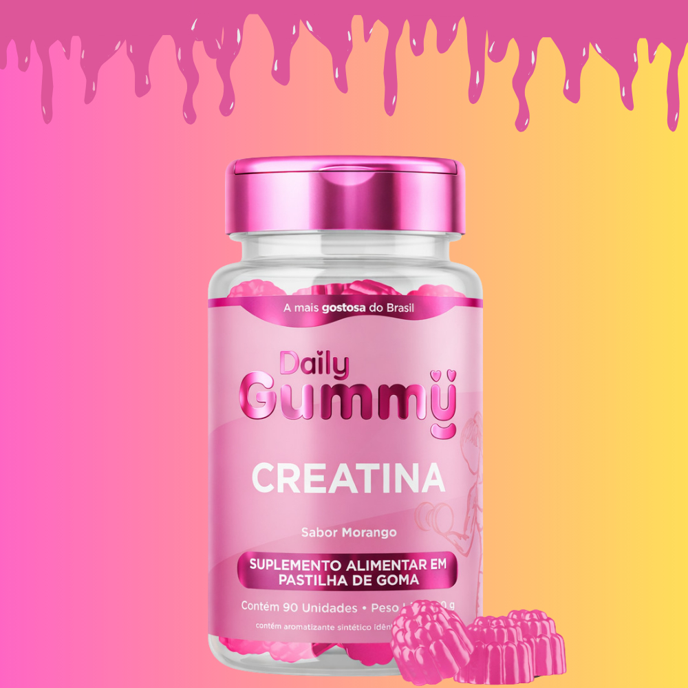 Creatina Gummy Morango Daily Gummy 3000mg 90 Gomas Força Disposição Treino