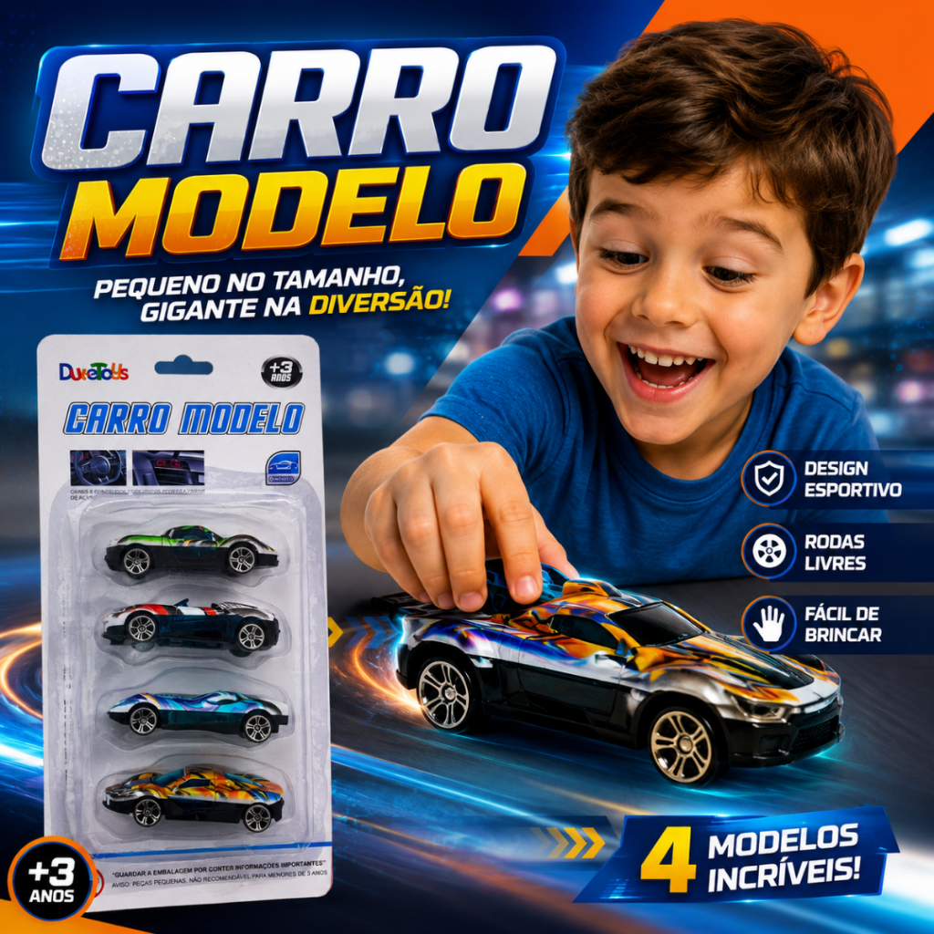 Carrinhos Roda Livre, Carros de Metal, 4 Carros de Brinquedo Crianças Feliz