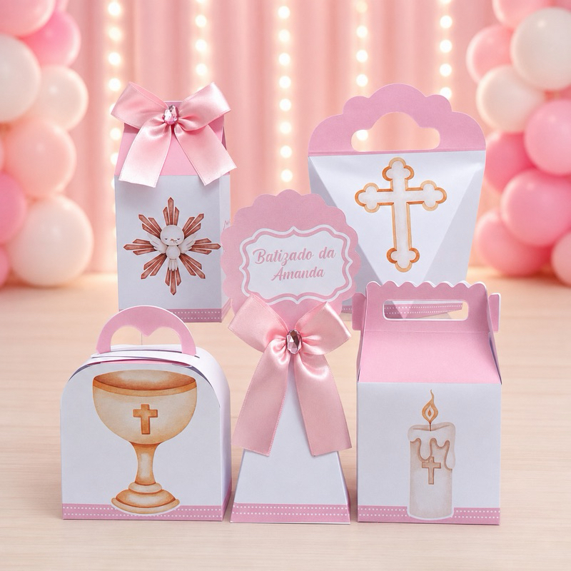 Kit Festa Batizado Menina Caixinhas para festa infantis lembrancinhas de aniversario mimos decoração personalizados