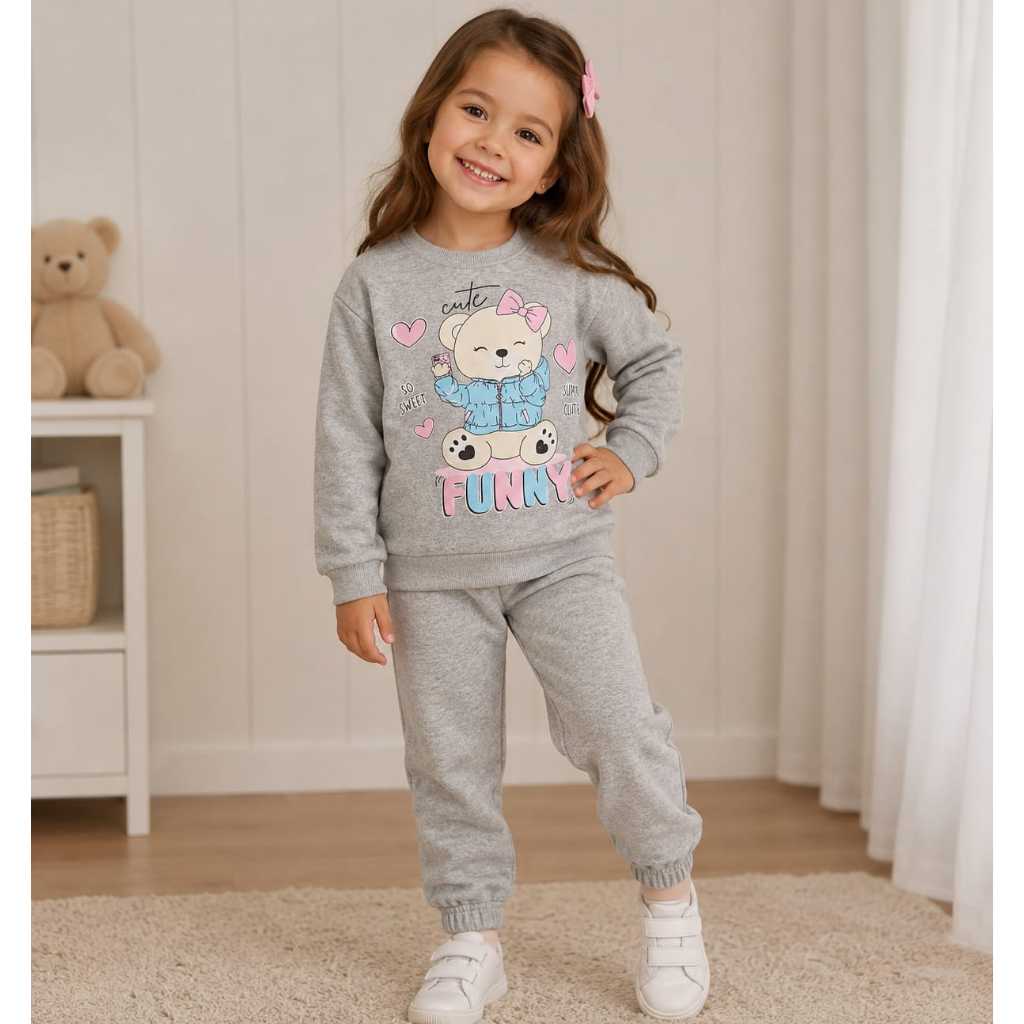 Conjunto Moletom Infantil Menina Forrado Inverno - Tam 4 ao 8