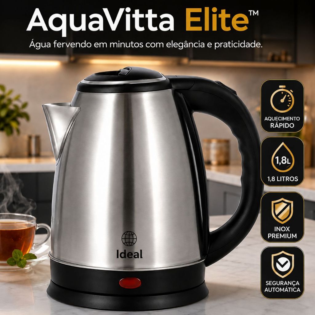 Chaleira Elétrica AquaVitta Elite Inox 1,8L 1000W Aquecimento Rápido Desligamento Automático 127V