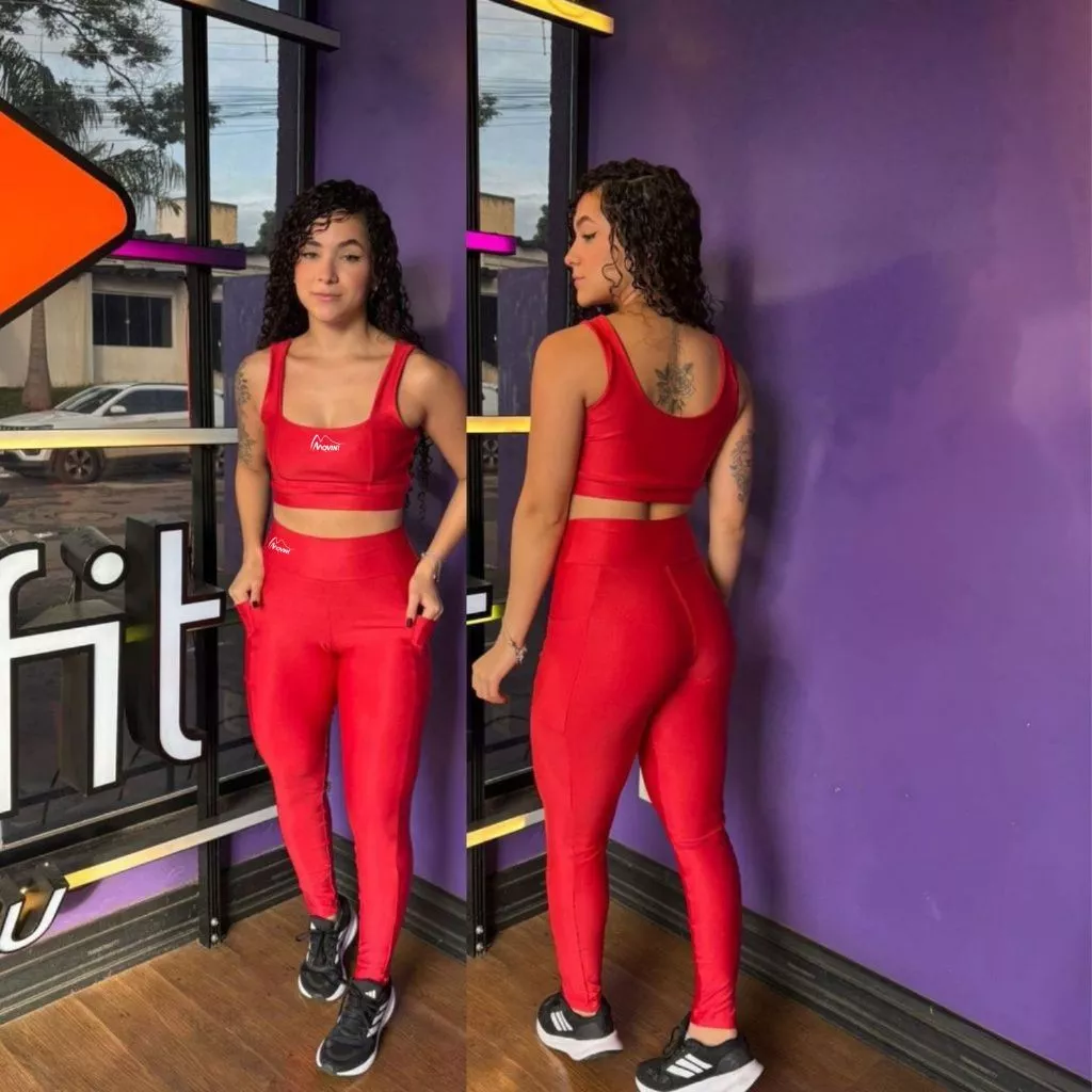Conjunto de Academia Feminino Fitness/Corrida Calça Legging Zero Transparência com Cintura Alta — imagem 1
