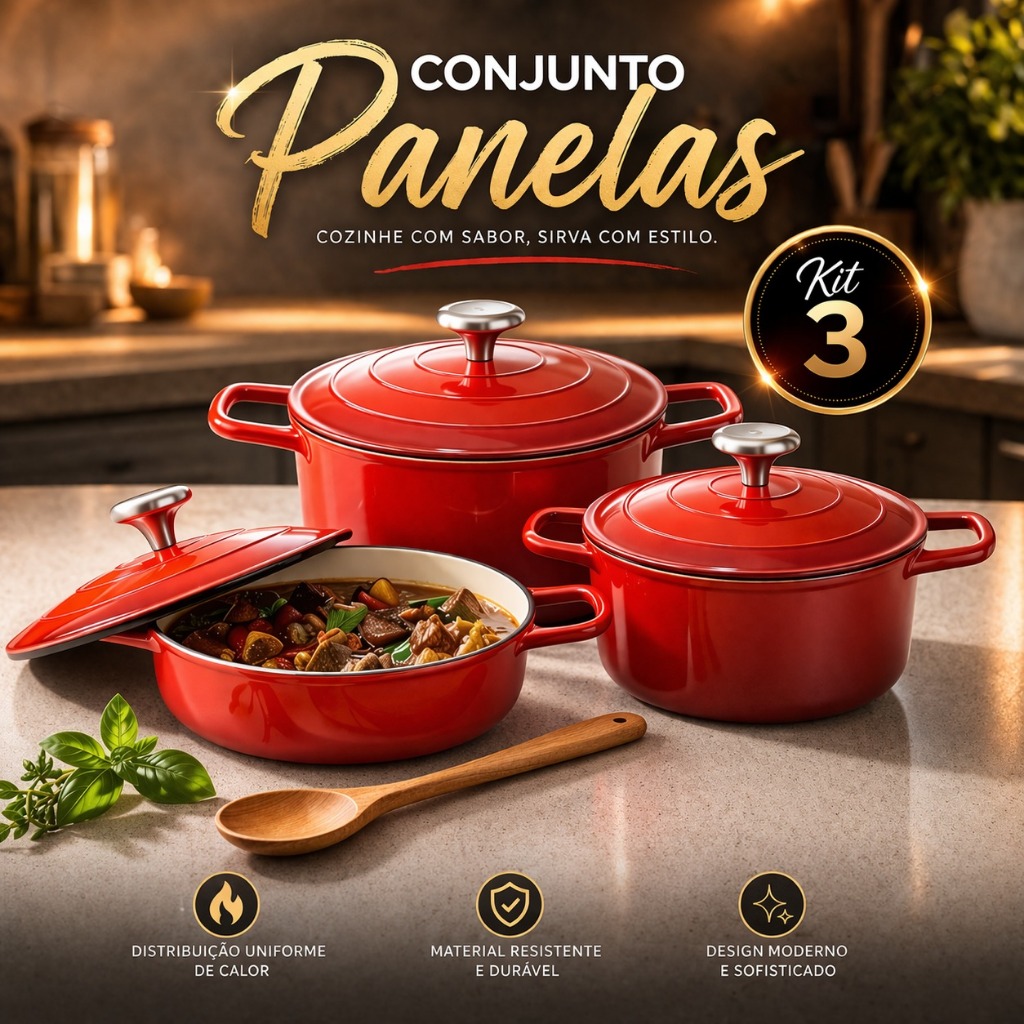 Imagem Jogo 3 Panelas Cerâmica Antiaderente Indução Alumínio Vermelho Laranja Cinza 3 Caçarola Tampa Vidro Reforçado Cozinha