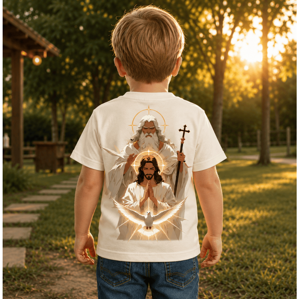 Camiseta Infantil Malha 30.1 100% Algodão Juvenil Estilosa Camisa Jesus Colorido Brilhoso Rezando