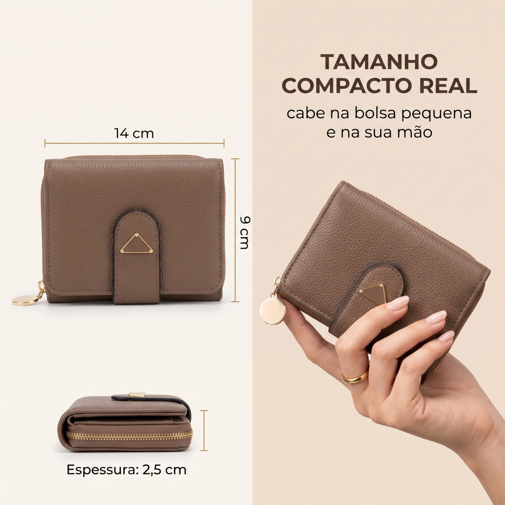 Carteira Feminina Couro Zíper Porta Cartão Cédula Mini Carteira Presente Mulher — imagem 2 de 2
