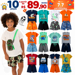 Kit até 10 peças Conjunto Infantil Menino  Bebê Verão Criança Masculino  6/4/10 peças