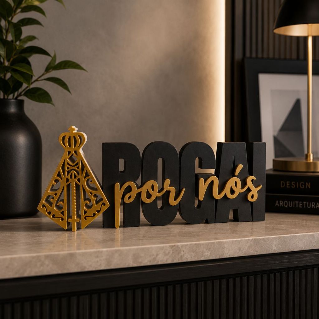 Letreiro Decorativo ROGAI por Nós Placa Decorativa Religiosa Nossa Senhora Aparecida Impressão 3D