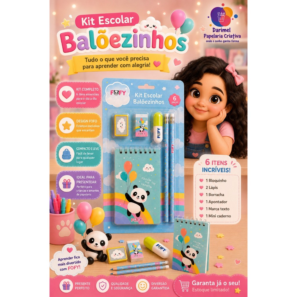 FOFY Kit Escolar Panda Balõezinhos 6 peças