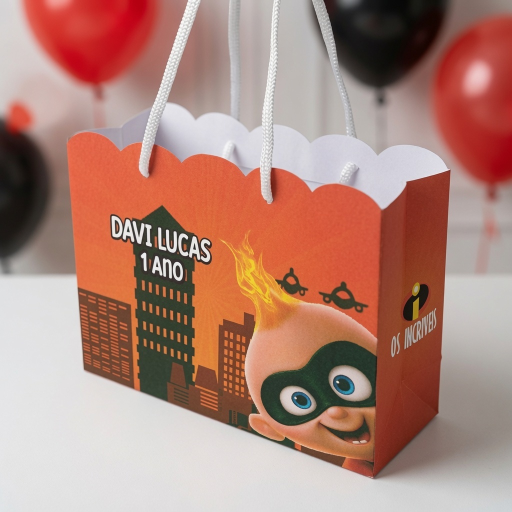 Sacola Personalizada Os Incríveis | Sacolinha Personalizada | Kit com Alça e Pegue e Monte | Lembrancinha Festa Infantil