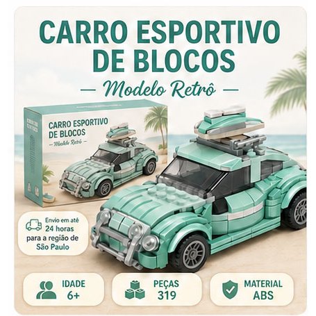 Blocos de Montar Carro Esportivo Retrô 319 Peças Brinquedo Educativo Infantil Presente Menino