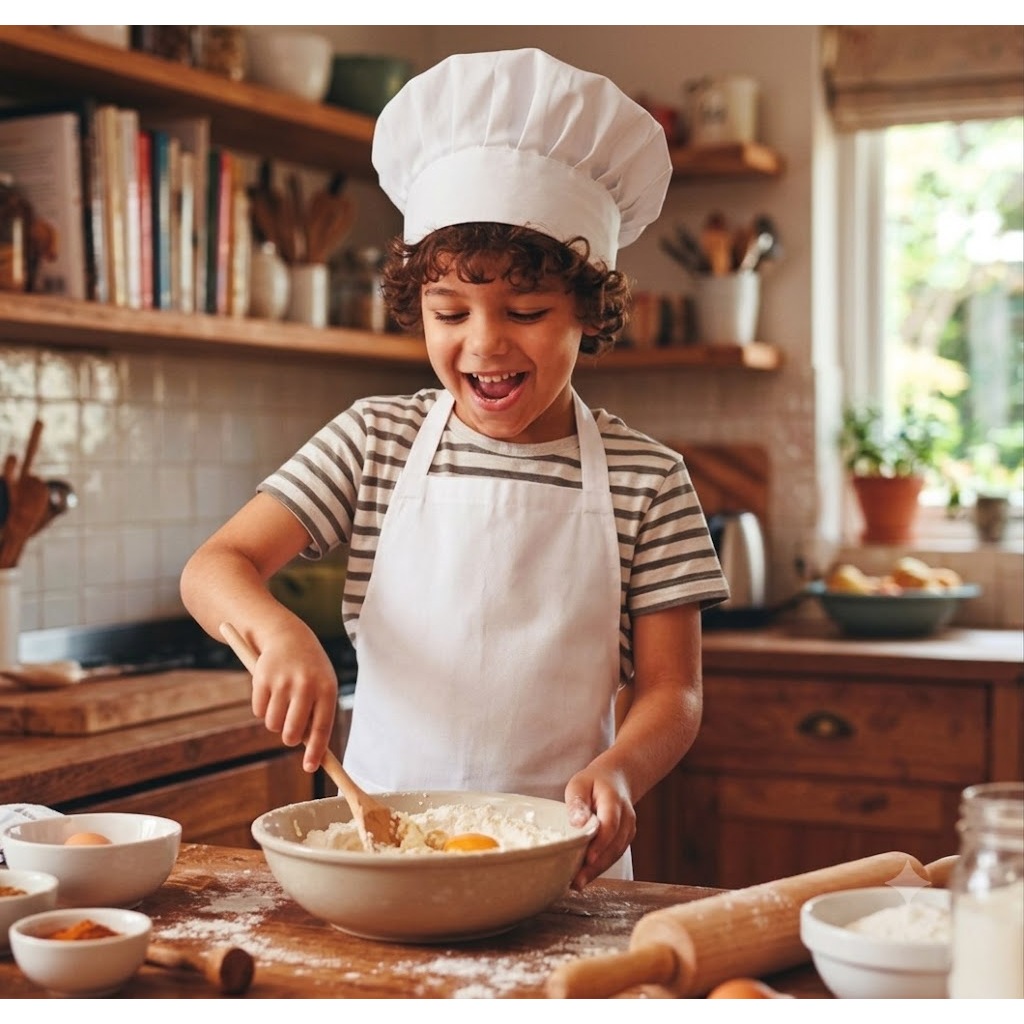 Avental infantil + Touca branca cozinha