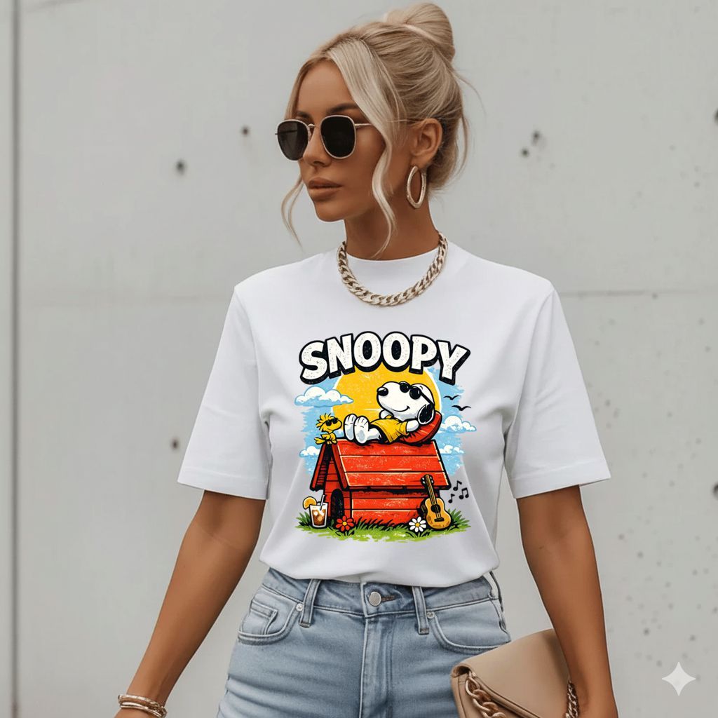 Blusa feminina estilosa camiseta 100%algodão roupa confortavel animações desenhos casa do snoop