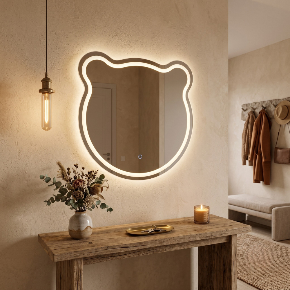Espelho Decorativo Infantil Formato Urso Jateado com 3 tons de LED e fonte slim Varias medidas Ursinho Quarto Infantil — imagem 2 de 2