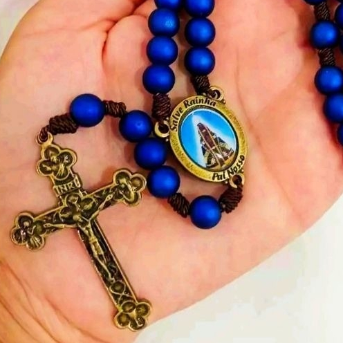 Terço Nossa Senhora Aparecida l Nossa Senhora Aparecida l Terço azul - Terço Madeira Pulso