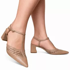 Sapato Feminino Recortes Vazados Bico Fino Salto Bloco Médio Social Elegante Ramarim 2616135