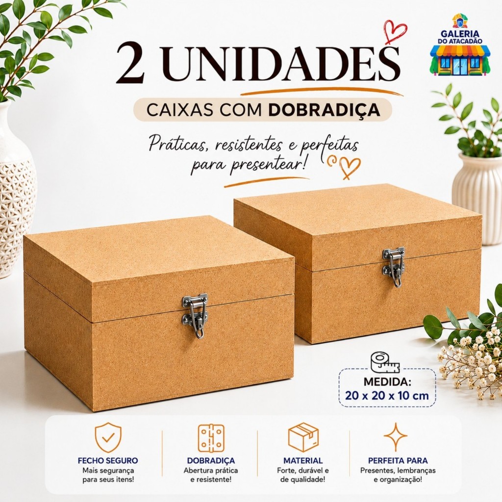 Caixas Baú MDF 20x20x10 com fecho Dobradiça Caixa de Madeira para Artesanato Presente Decoração Padrinho