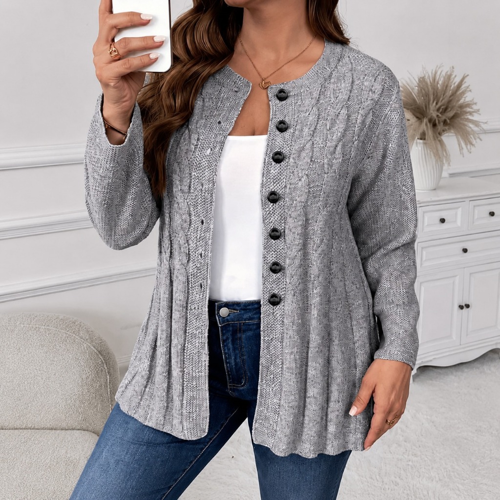 Casaco Blusa de Frio Feminino Trança e Botões Plus Size Inverno