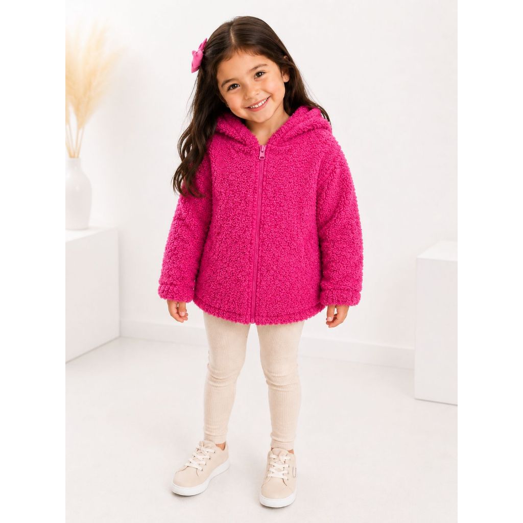 Casaco Teddy Infantil Feminino com Capuz e Zíper