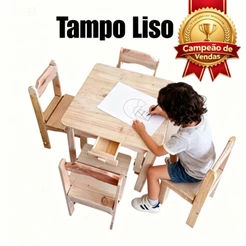 Conjunto Mesa de Madeira 4 Cadeiras Infantis